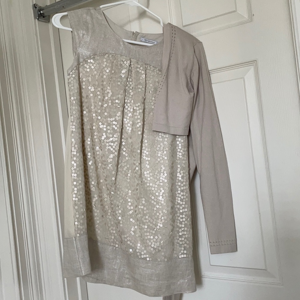 Linen tank dress with floral appliqués